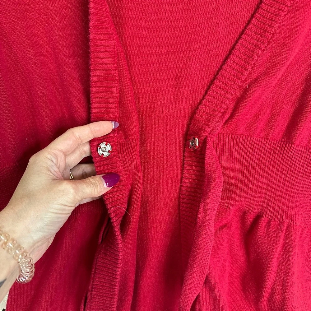 Vintage red tie front preppy cardigan with quarter length sleeves coquette - Picture 4 of 6
